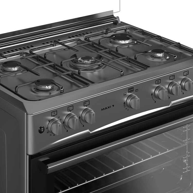MAXI Gas Cooker 5 Gas Style 60*90 5B INOX | Oven Burner UP and Down MAXI Gas Cooker 5 Gas Style 60*90 5B INOX | Oven Burner UP and Down - deluxe.com.ng