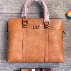 MONT BLANC ELEGANT LIGHT BROWN LEATHER LAPTOP BAG FOR MEN
